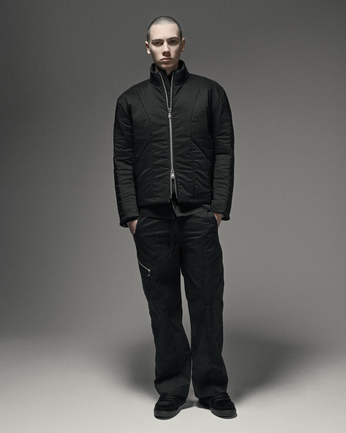 MINOAR - Strata Voluminous Zip Jacket, Men's black cotton jacket with multi-segment construction - 6