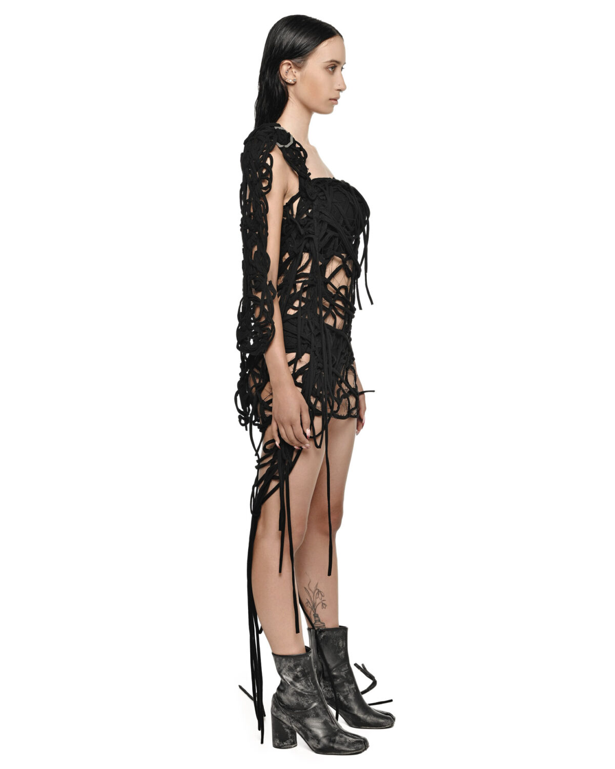 MINOAR - Atlas Fiber Bond Dress, Women's black cotton dress with Fiber-Bond texture - 4