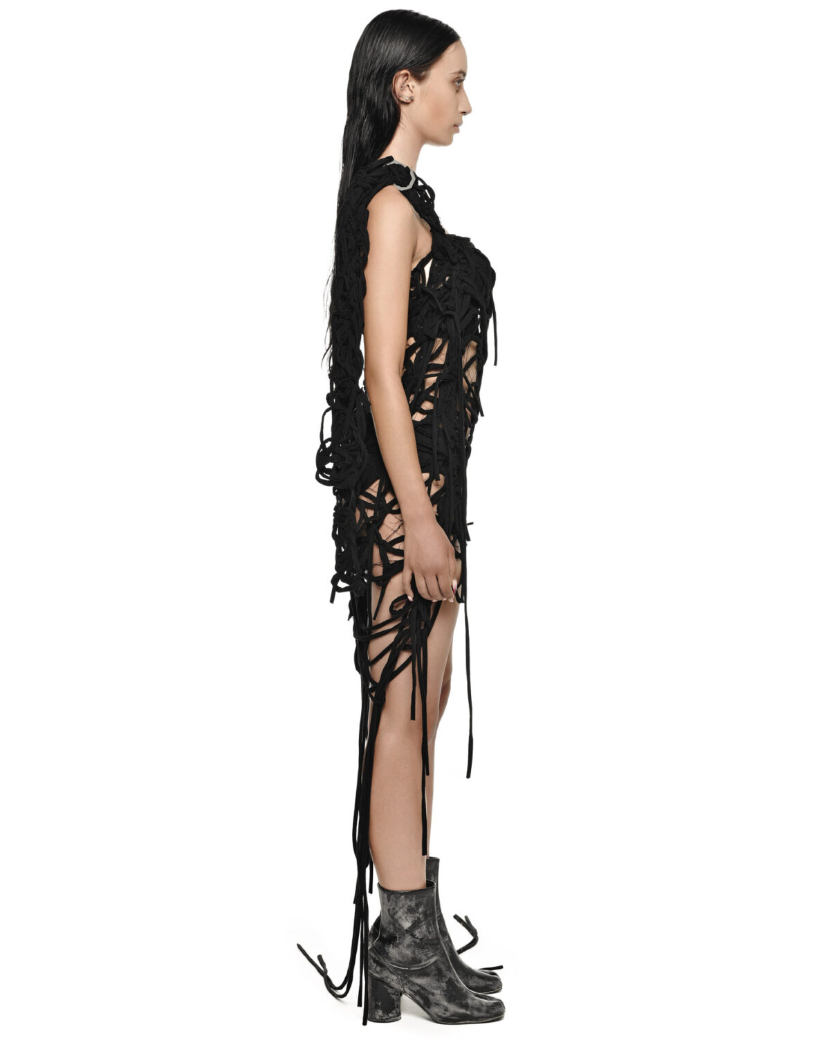 MINOAR - Atlas Fiber Bond Dress, Women's black cotton dress with Fiber-Bond texture - 5