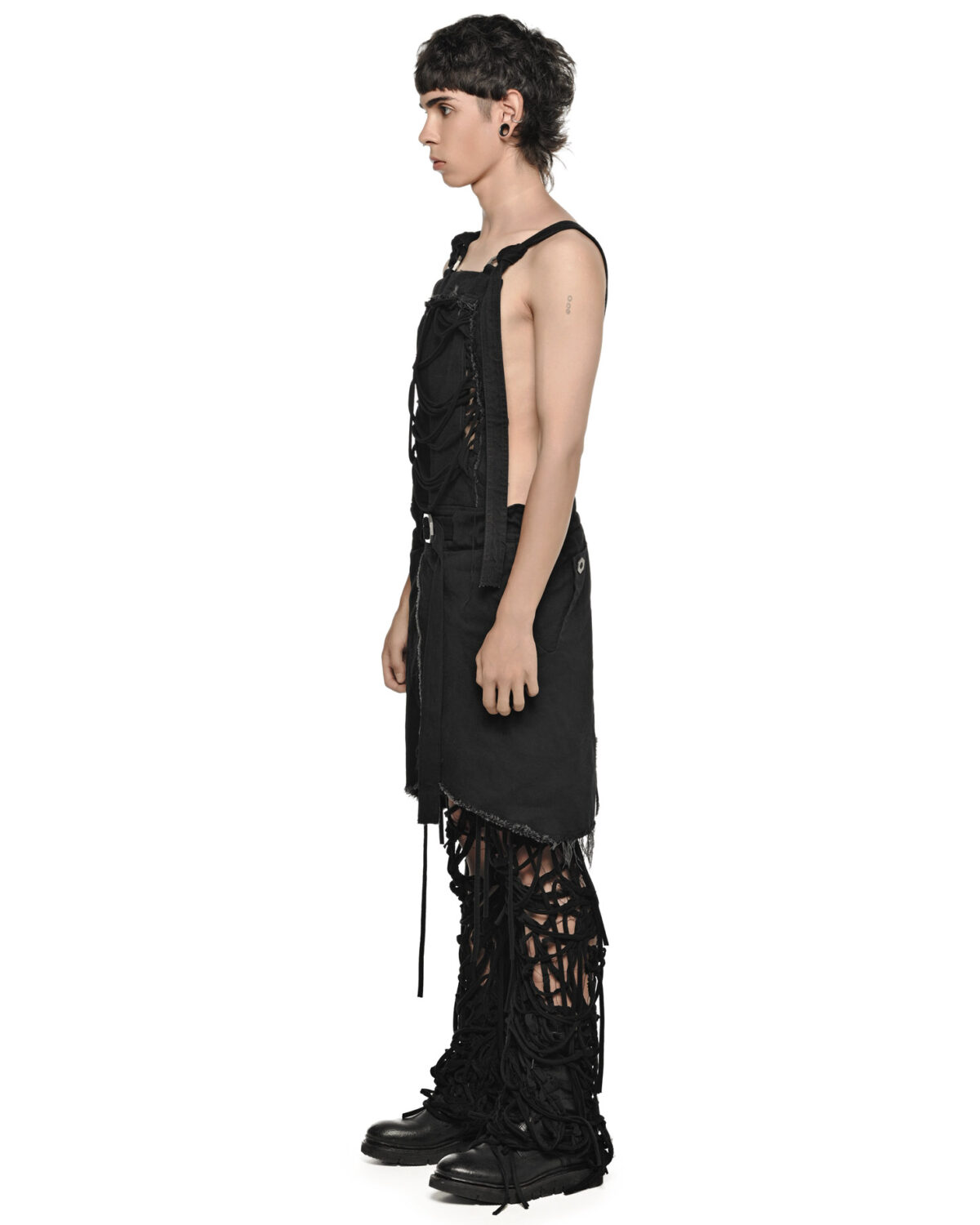 MINOAR - Black Fiber-Bond Cotton Overalls, Men's black cotton overalls with Fiber-Bond texture - 5