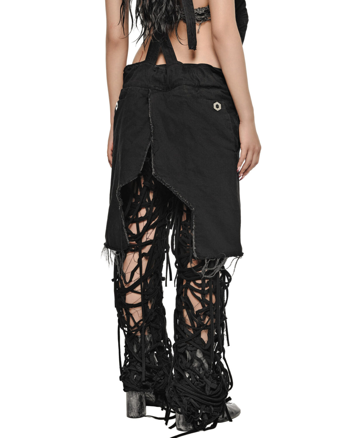 MINOAR - Black Fiber-Bond Cotton Overalls, Women's black cotton overalls with Fiber-Bond texture - 7