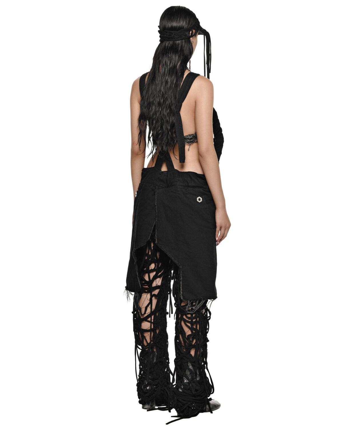 MINOAR - Black Fiber-Bond Cotton Overalls, Women's black cotton overalls with Fiber-Bond texture - 6