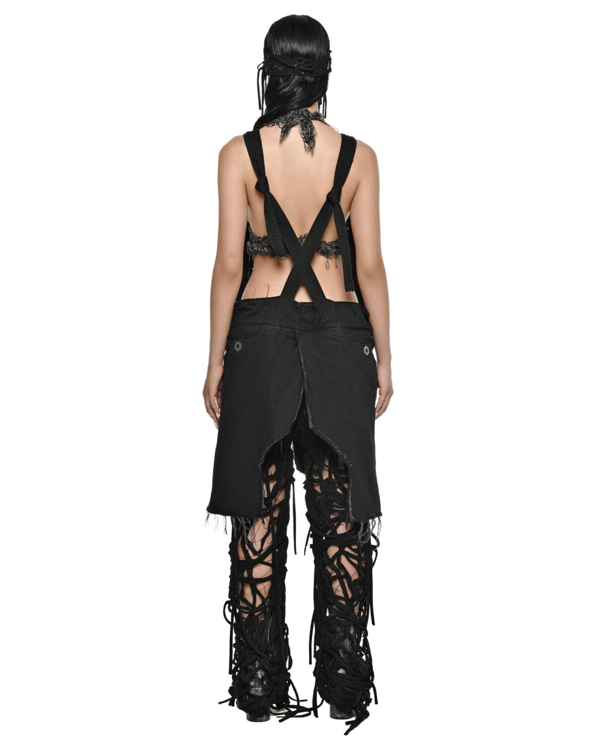 MINOAR - Black Fiber-Bond Cotton Overalls, Women's black cotton overalls with Fiber-Bond texture - 9