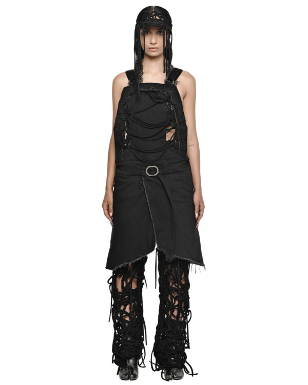 MINOAR - Black Fiber-Bond Cotton Overalls, Women's black cotton overalls with Fiber-Bond texture - 2