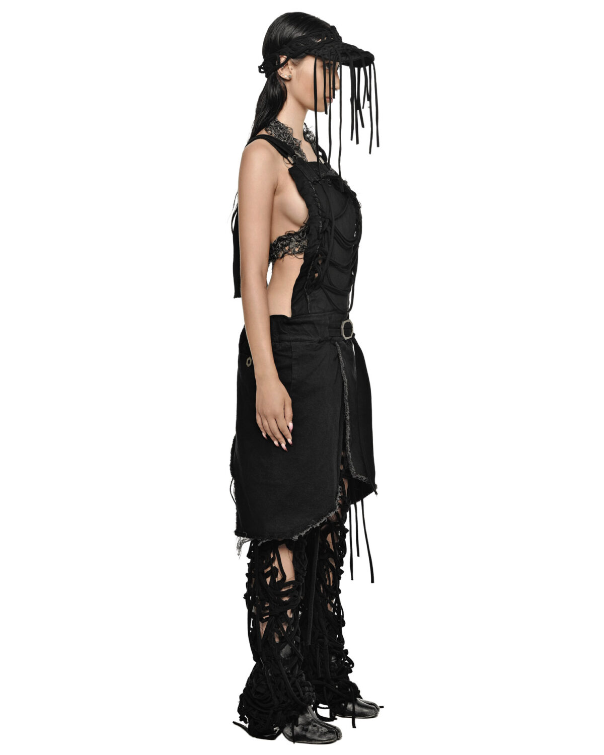 MINOAR - Black Fiber-Bond Cotton Overalls, Women's black cotton overalls with Fiber-Bond texture - 3