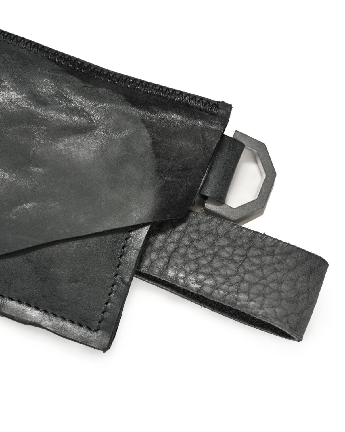MINOAR - Asymmetrical Leather Belt Purse, Unisex black leather with steel hardware detail - 5