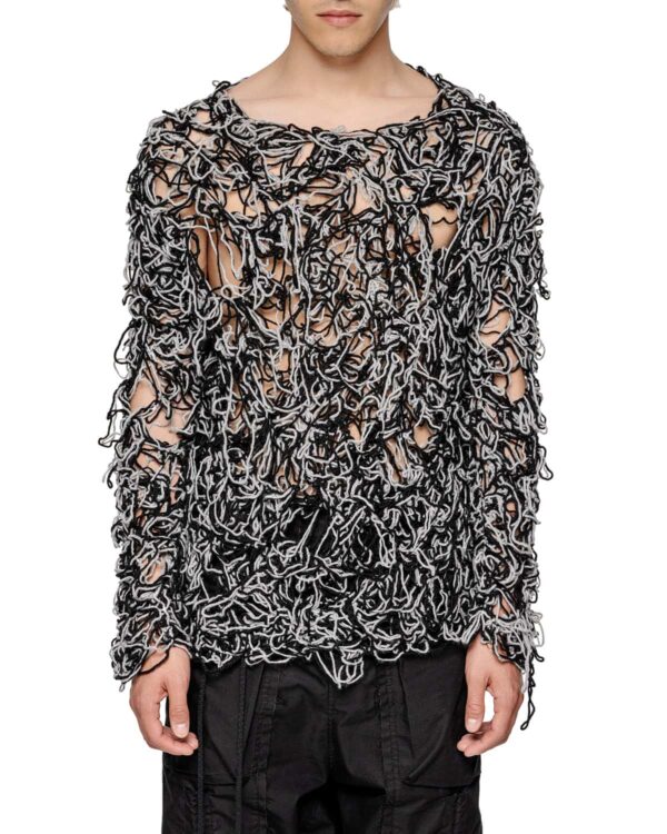 MINOAR - Aeriform Contrast Fiber Bond Sweater, Men's black wool sweater with Fiber-Bond texture - 1