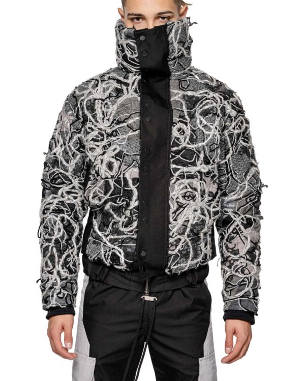 MINOAR - Aspect Fiber Bond Boro Bomber Jacket, Men's black cotton jacket with Fiber-Bond texture - 1