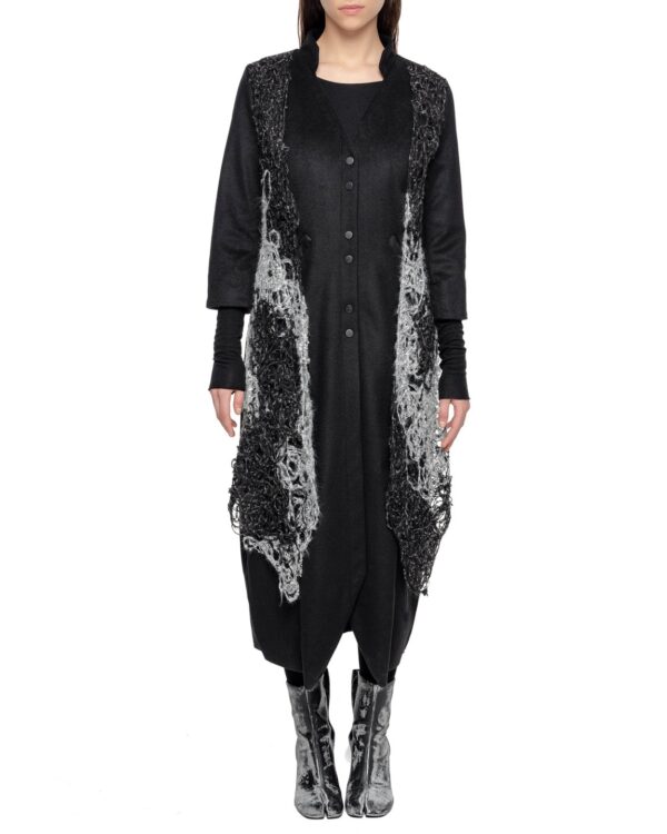 MINOAR - Phase Wool Fiber Layered Coat, Women's black wool coat with Fiber-Bond texture - 1