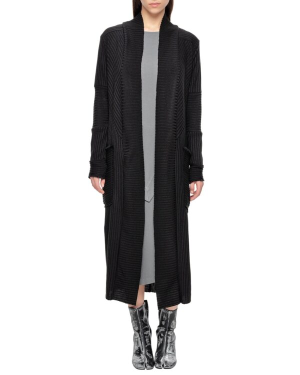 MINOAR - Monument Segment Long Cardigan, Women's black wool cardigan with multi-panel construction - 1
