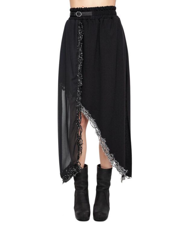 MINOAR - Aspect Silk & Wool Fiber Bond Blend Skirt, Women's black wool skirt with Fiber-Bond texture - 1