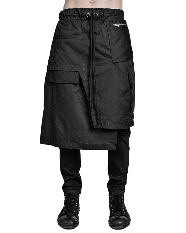 MINOAR - CARGO ASYMMETRIC SKIRT, Men's black cotton skirt with cargo pocket detail - 1