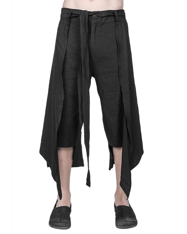 MINOAR - Double layered linen shorts, Men's black linen shorts with layered construction - 1