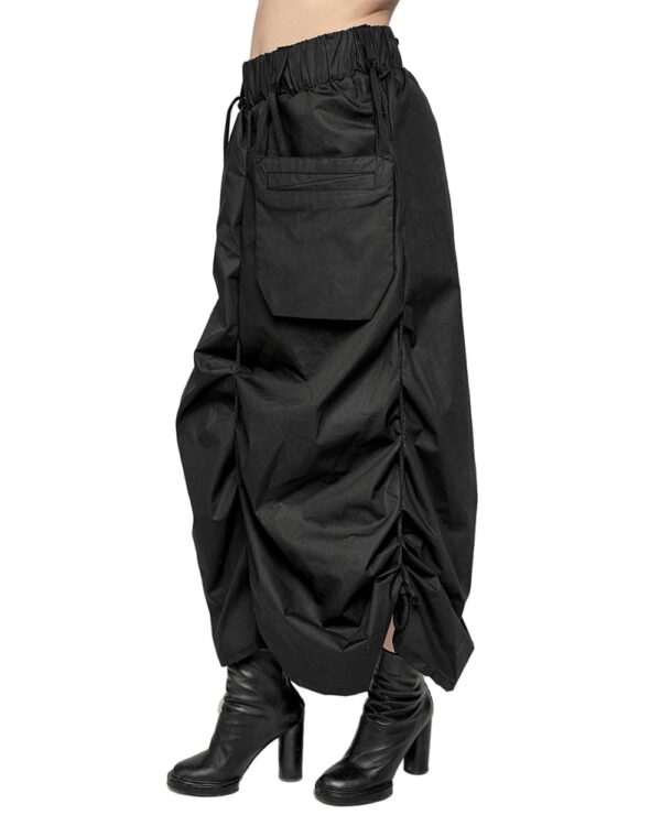 MINOAR - Cargo Drawstring Adjustable Skirt, Women's black cotton skirt with cargo pocket detail - 1
