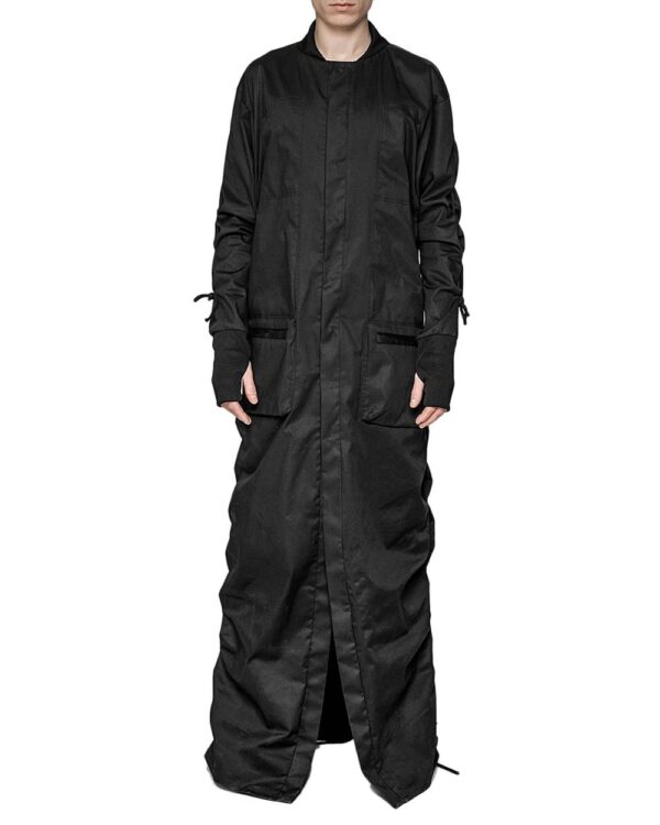 MINOAR - Modus Overlong Cargo Bomber Jacket, Men's black cotton jacket with diagonal welt pockets - 1