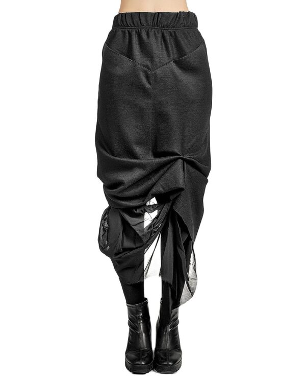MINOAR - Layered Wool & Silk Skirt, Women's black cotton skirt with layered construction - 1