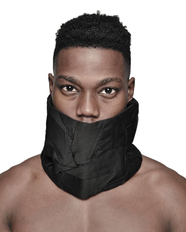 MINOAR - Crushed-Tech Neck Warmer, Men's black cotton with Crushed texture - 1