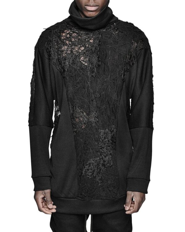 MINOAR - Fiber Boro Segment Sweater, Men's black cotton sweater with Fiber-Bond texture - 1
