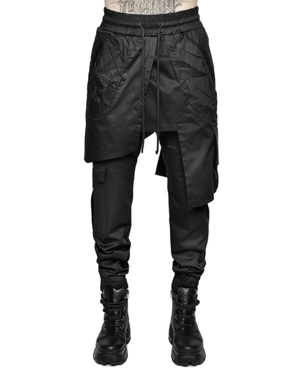 MINOAR - Asymmetric Cargo Crushed Skirt, Men's black cotton skirt with layered segment construction - 1