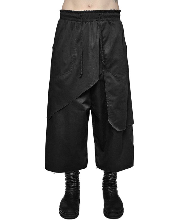 MINOAR - Wide Layered Cargo Pants, Men's black cotton pants with drop-crotch silhouette - 1