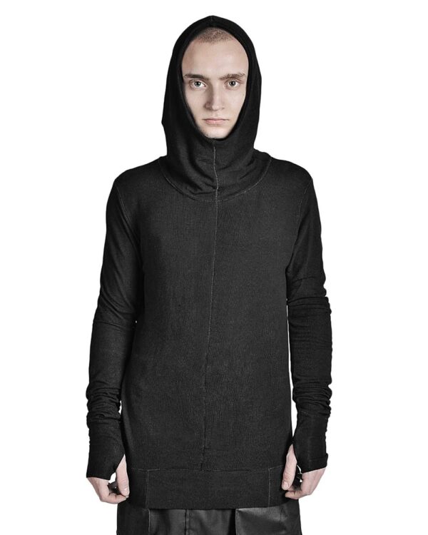 MINOAR - LIGHTWEIGHT PANELED HOODIE, Men's black cotton hoodie with panel construction - 1