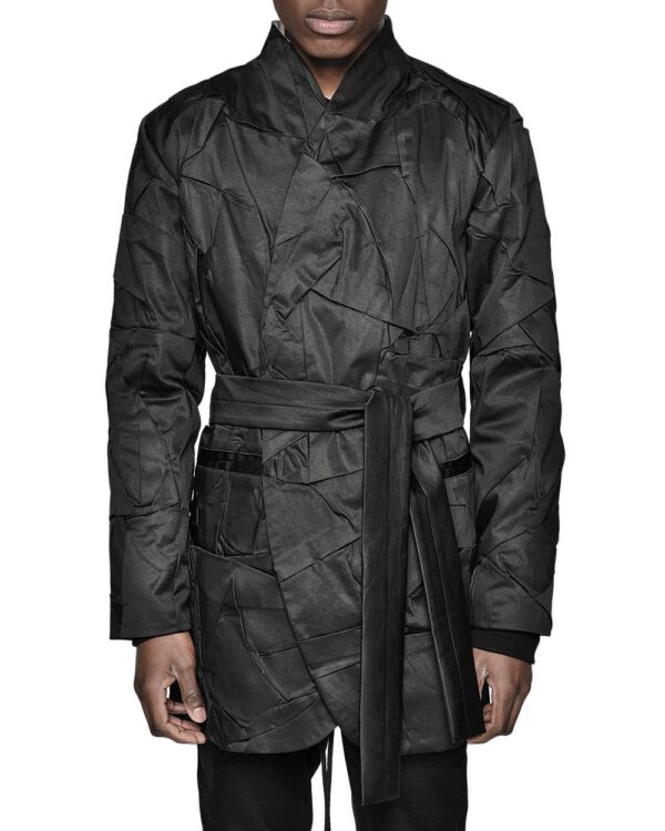 MINOAR - Crushed Tech Wrapper Coat, Men's black cotton coat with Crushed texture - 1