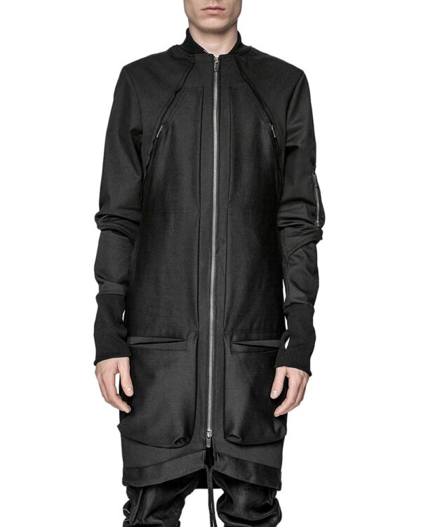 MINOAR - Utility Cargo Bomber Jacket, Men's black cotton jacket with thumb openings - 1