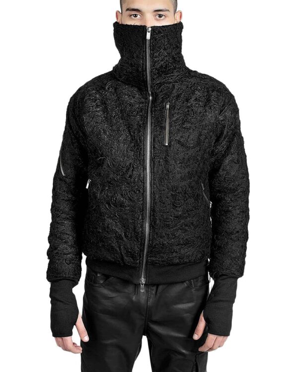 MINOAR - Fiber Bond Winter Bomber Jacket, Men's black cotton jacket with Fiber-Bond texture - 1