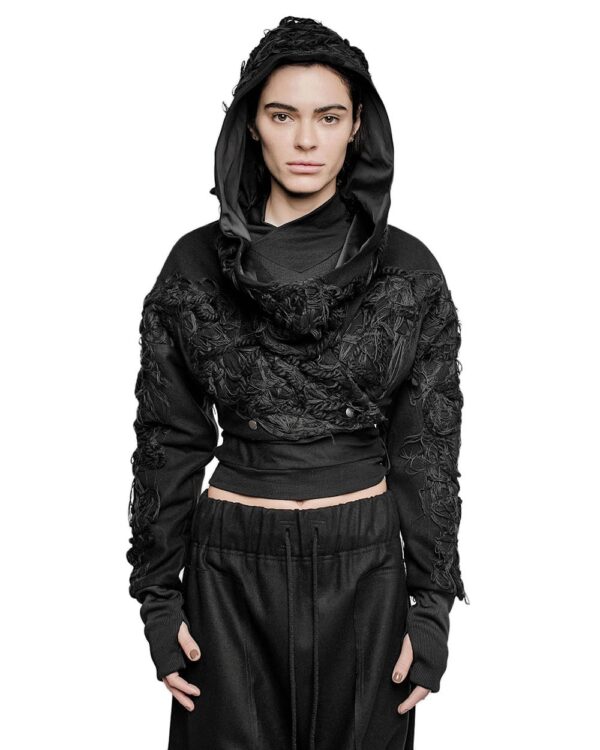 MINOAR - Fiber Bond Winter Crop Jacket, Women's black cotton jacket with Fiber-Bond texture - 1