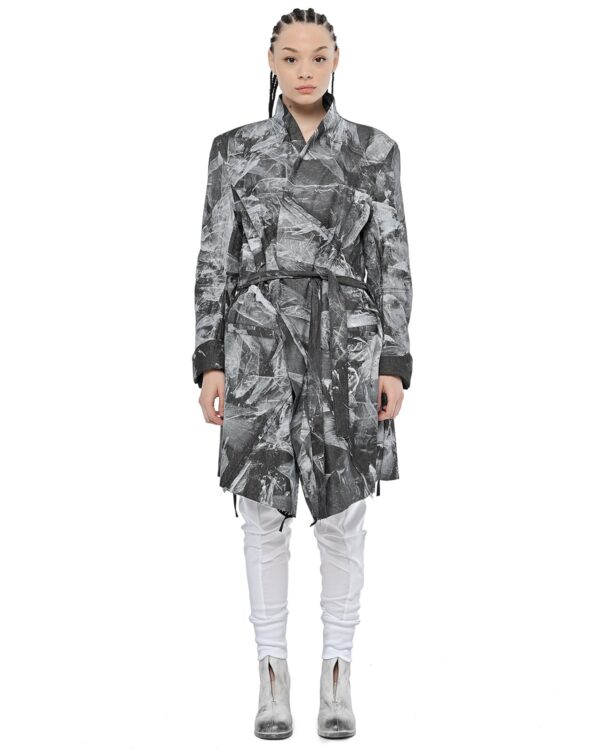 MINOAR - Object Coated Wrapper Coat, Women's grey cotton coat with panel construction - 1