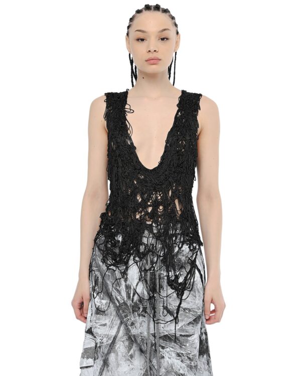 MINOAR - Fiber Bond Deficient Sleeveless Top, Women's black cotton top with Fiber-Bond texture - 1