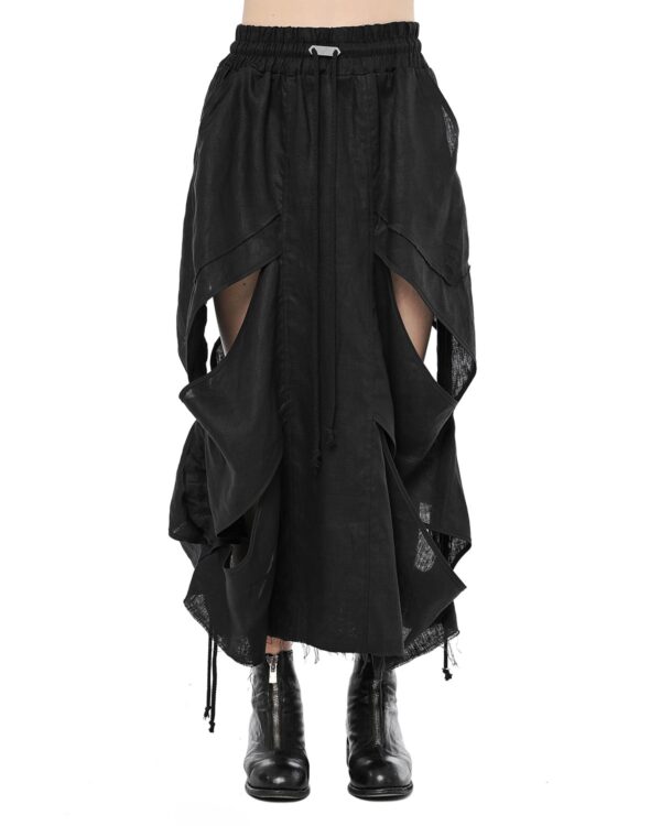 MINOAR - Division Deconstructed Cut Skirt, Women's black linen skirt with multi-panel construction - 1