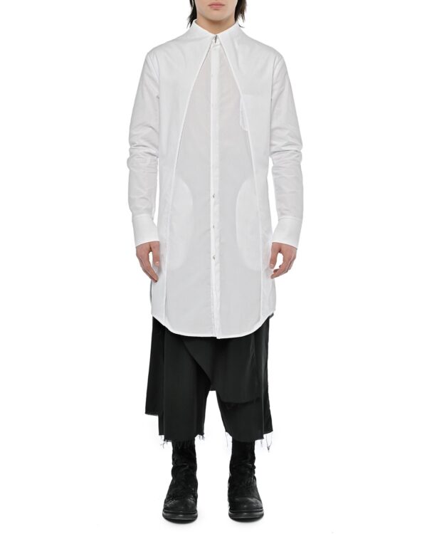 MINOAR - Elongated Trigon Shirt, Men's white cotton shirt with layered construction - 1