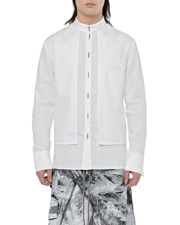 MINOAR - Stage Standing Collar Linear Shirt, Men's white cotton shirt with layered construction - 1
