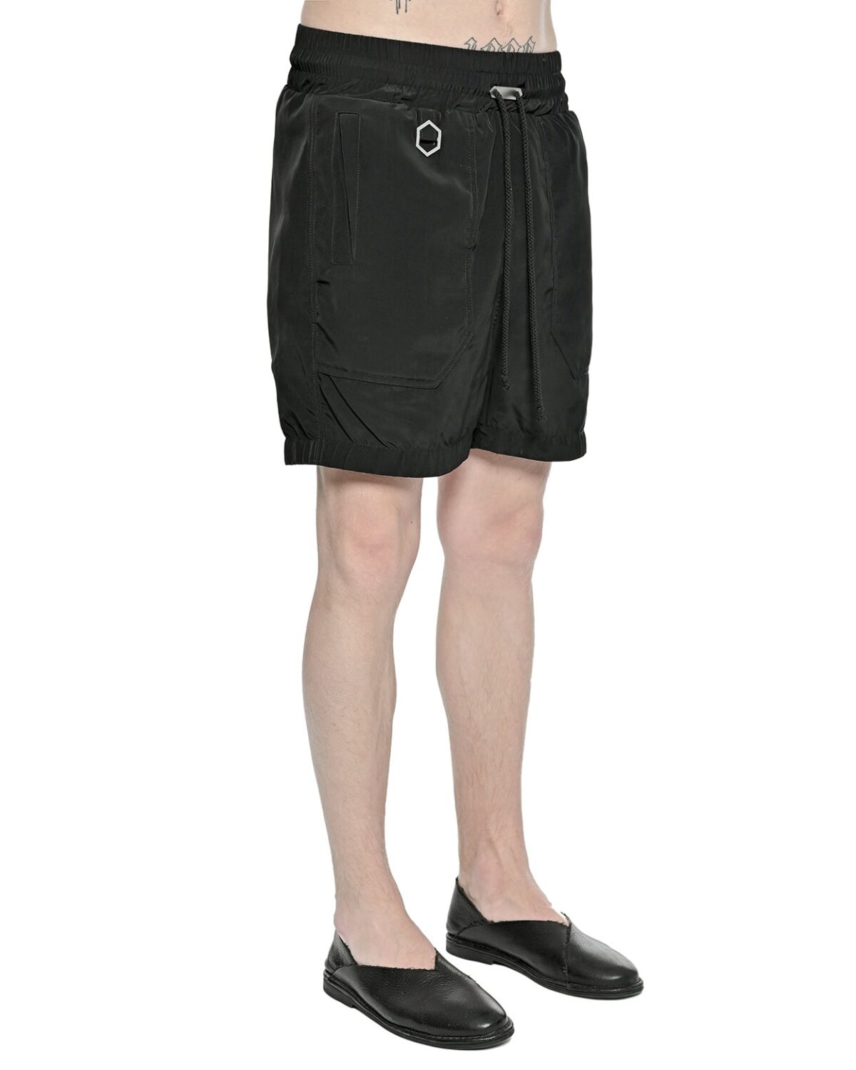 MINOAR - Black Silk Trousers, Men's black silk trousers with cargo pocket detail - 5