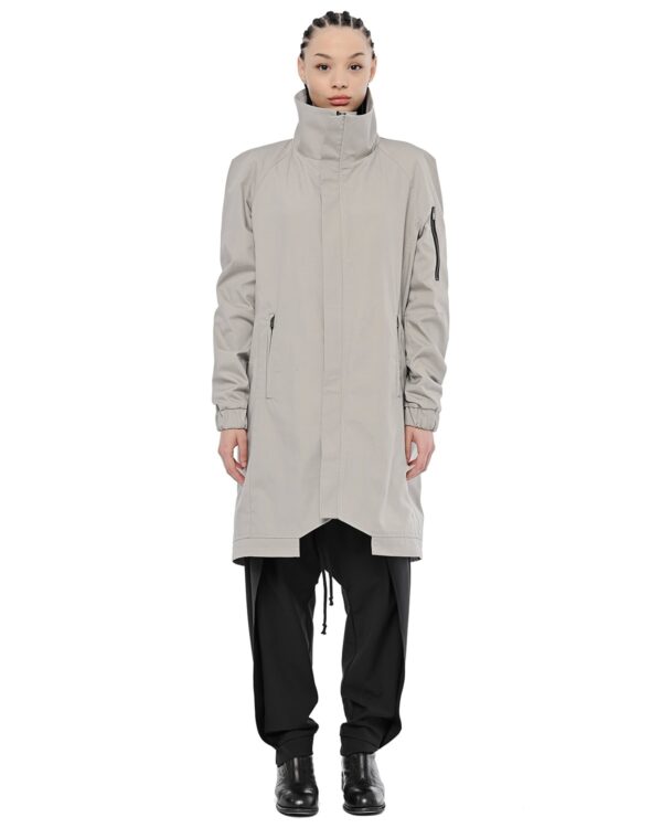 MINOAR - Ripstop High Collar Hexagon Parka, Women's beige cotton with steel hardware detail - 1