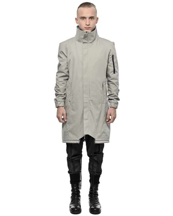 MINOAR - Ripstop High Collar Hexagon Parka, Men's beige cotton with steel hardware detail - 1