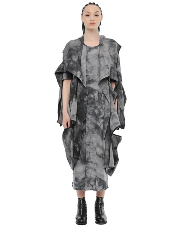 MINOAR - Nuance Dyed Division Cut Cardigan, Women's black cotton cardigan with slit openings - 1