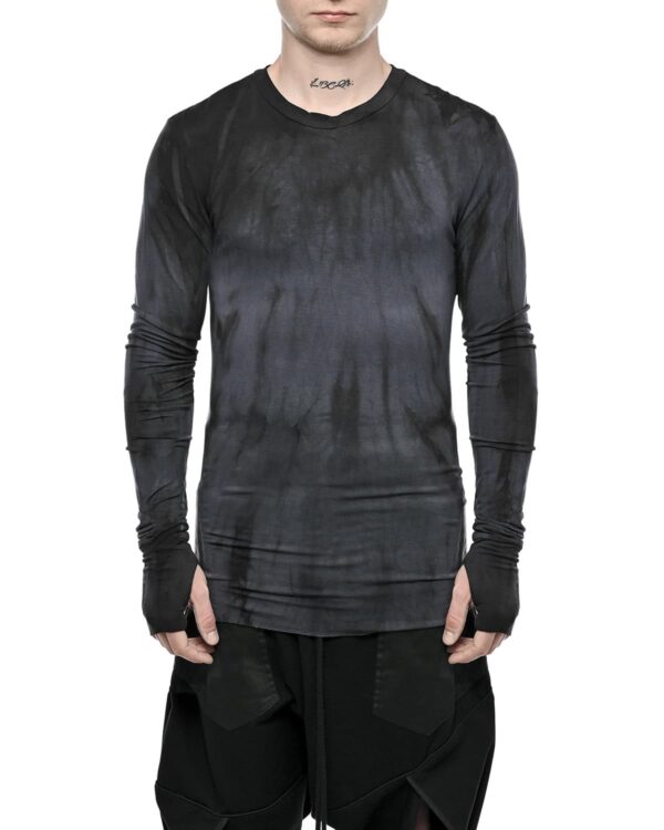 MINOAR - Nuance Dyed Slim Long Sleeve Top, Men's black cotton top with layered construction - 1