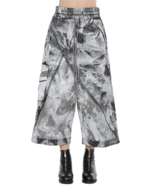 MINOAR - Object Coated Wide Layered Pants, Women's black cotton pants with drop-crotch silhouette - 1