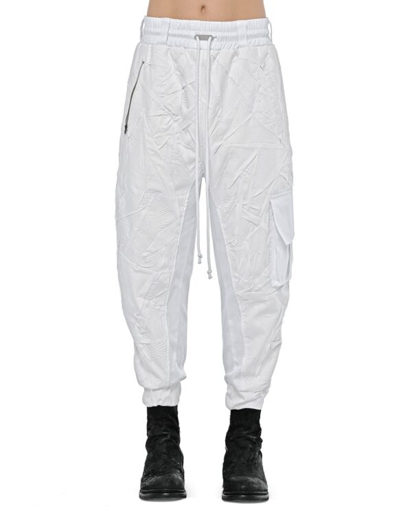 MINOAR - Optic Crushed Tech Curve Pants, Men's white cotton pants with multi-panel construction - 1