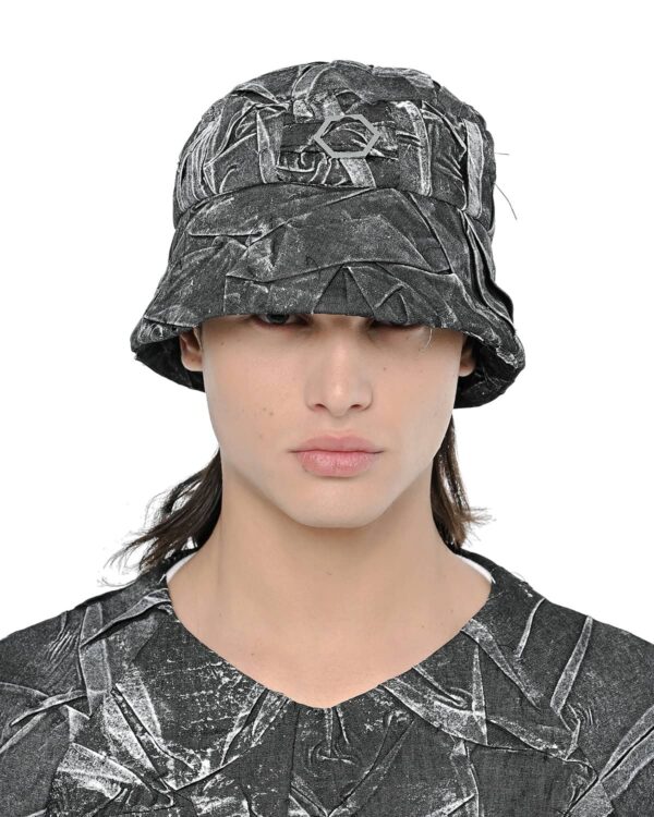 MINOAR - Object Coated Crushed Bucket Hat, Unisex grey cotton hat with Crushed texture - 1