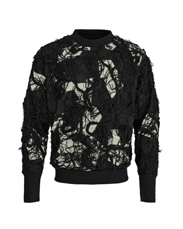 MINOAR - Fiber Bond Patchwork Sweater, Men's black cotton sweater with Fiber-Bond texture - 1