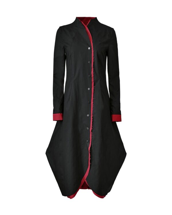 MINOAR - Layered Constructive Dress Shirt, Women's black cotton dress with diagonal welt pockets - 1
