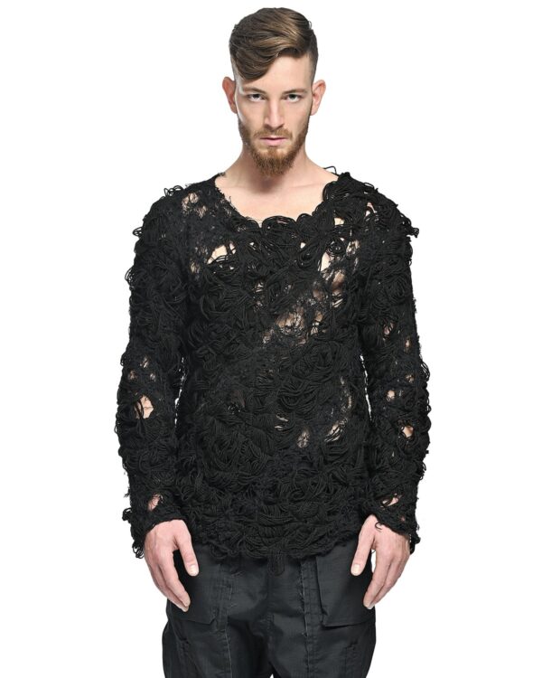 MINOAR - FIBER BOND DIAGON BLEND SWEATER, Men's black cotton sweater with Fiber-Bond texture - 1