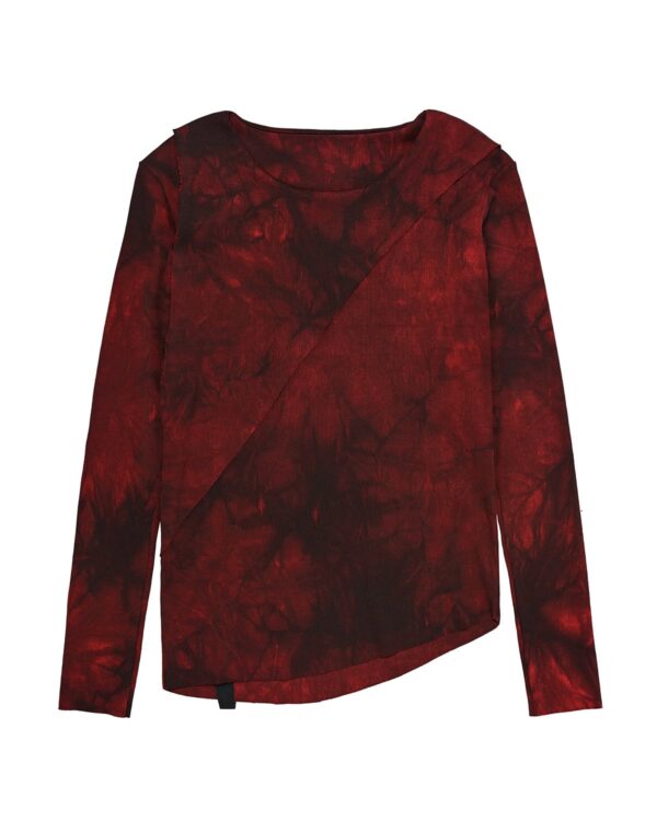 MINOAR - Cloud Red Asymmetric Layers Dyed Sweater, Men's black cotton sweater with layered construction - 1