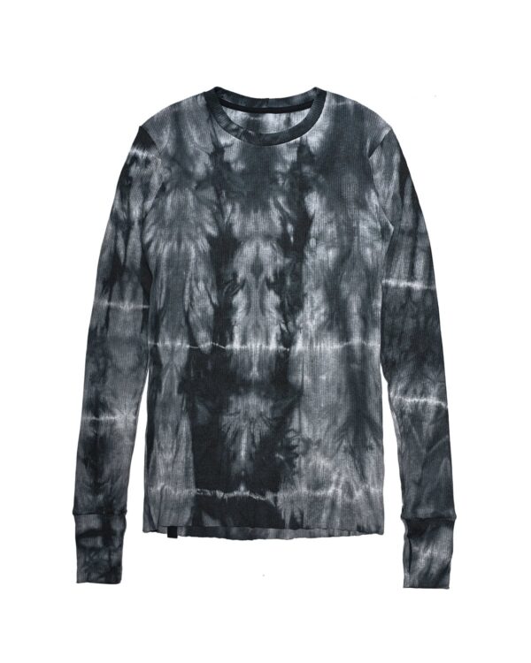 MINOAR - Contrast Indigo Long Sleeve Top, Men's black cotton top with ribbed knit texture - 1