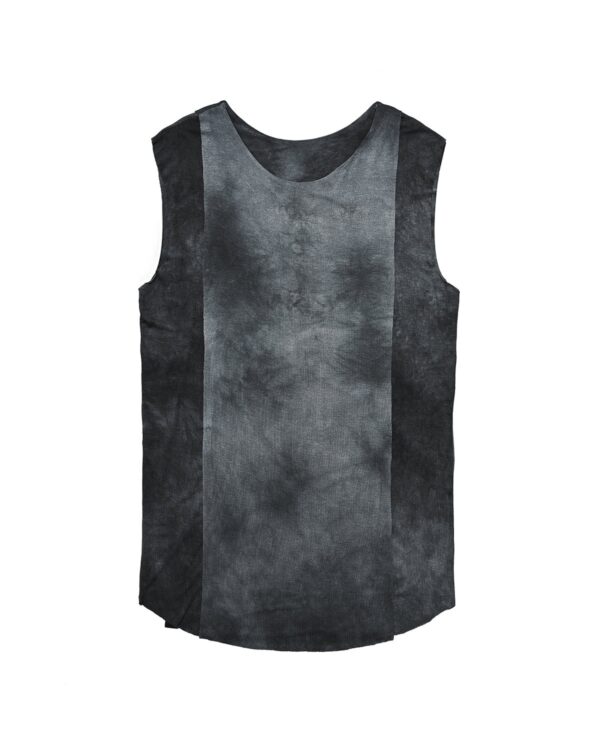 MINOAR - Indigo Dyed Layer Sleeveless T-Shirt, Men's black viscose sleeveless T-shirt with layered construction - 1