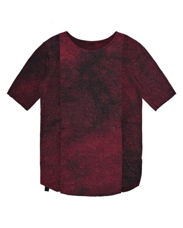 MINOAR - Layers Red Moss Cloud Dyed T-Shirt, Men's black viscose T-shirt with layered construction - 1