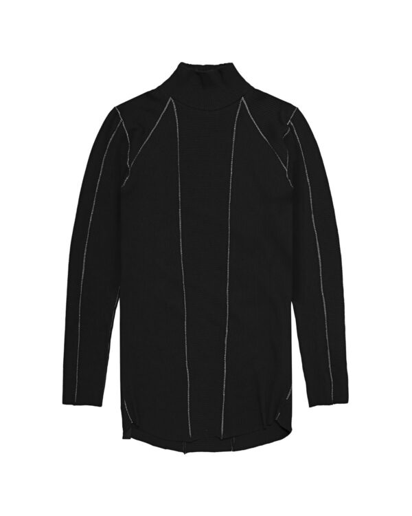 MINOAR - Angular High Neck Contrast Sweater, Men's black cotton sweater with ribbed knit texture - 1
